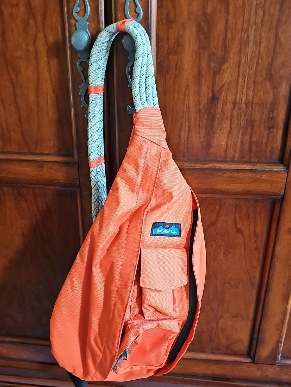 Kavu Orange Rope Sling Pack with Light Blue Rope Strap